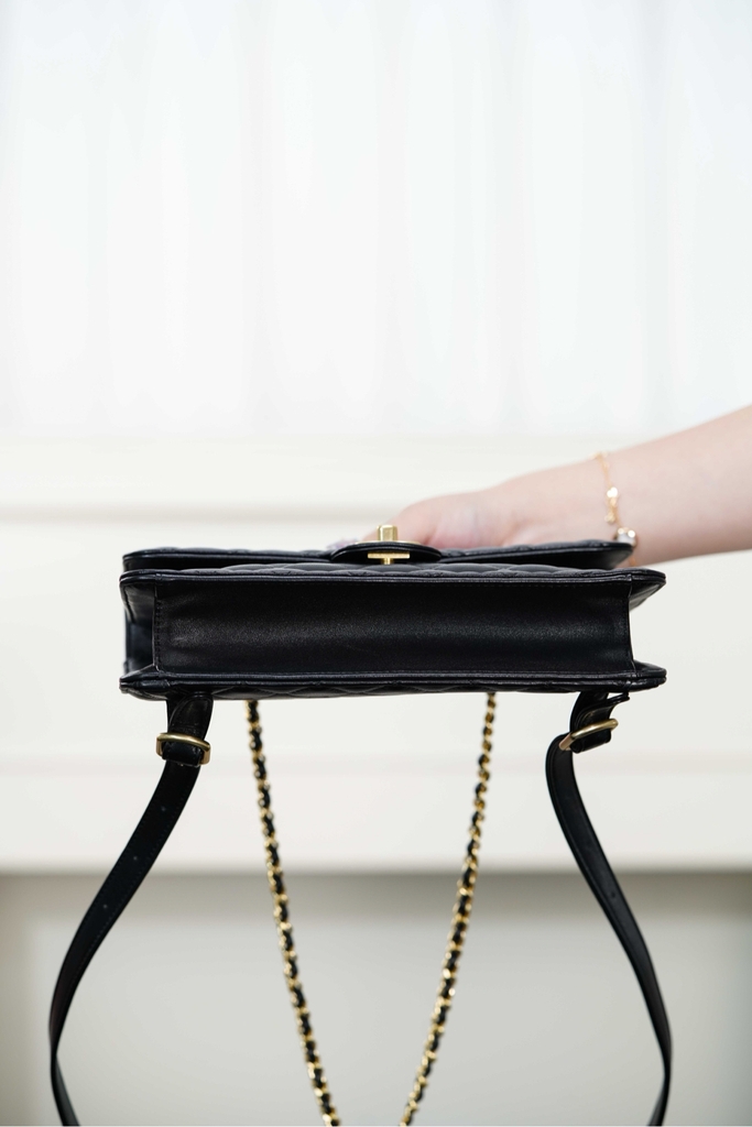 Chanel 25B Autumn Winter Messenger Backpack Black Gold