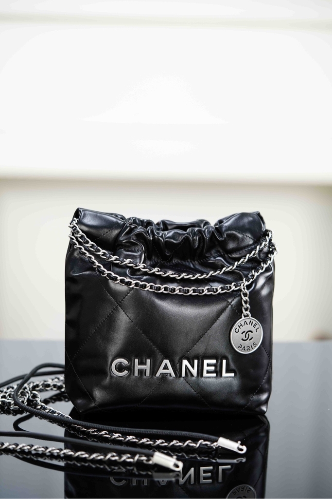 Channel 25A 22 Mini Bag Original Leather Black Silver