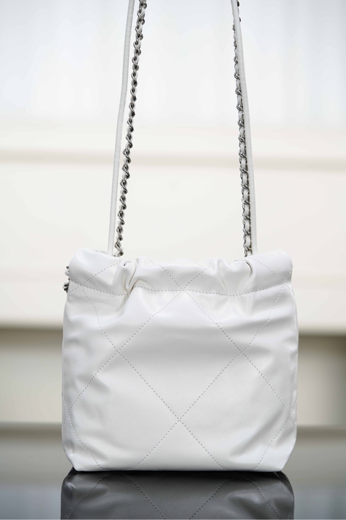 Channel 25A Mini Bag White Silver Leather