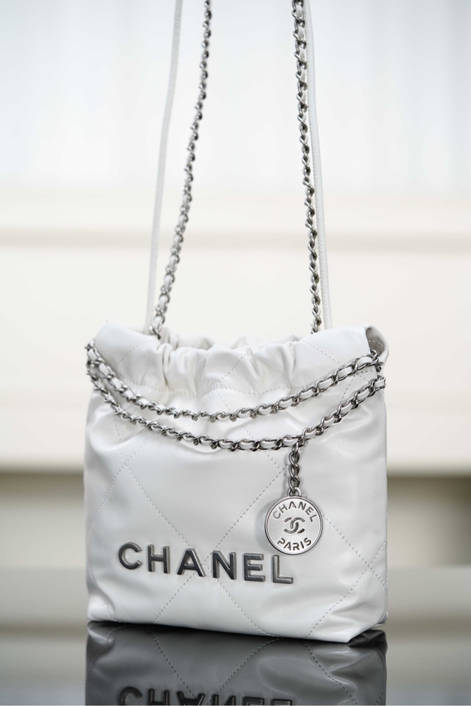 Channel 25A Mini Bag White Silver Leather