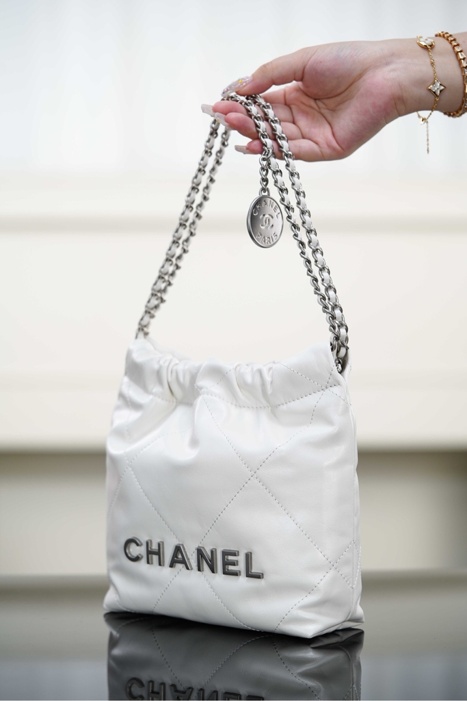 Channel 25A Mini Bag White Silver Leather