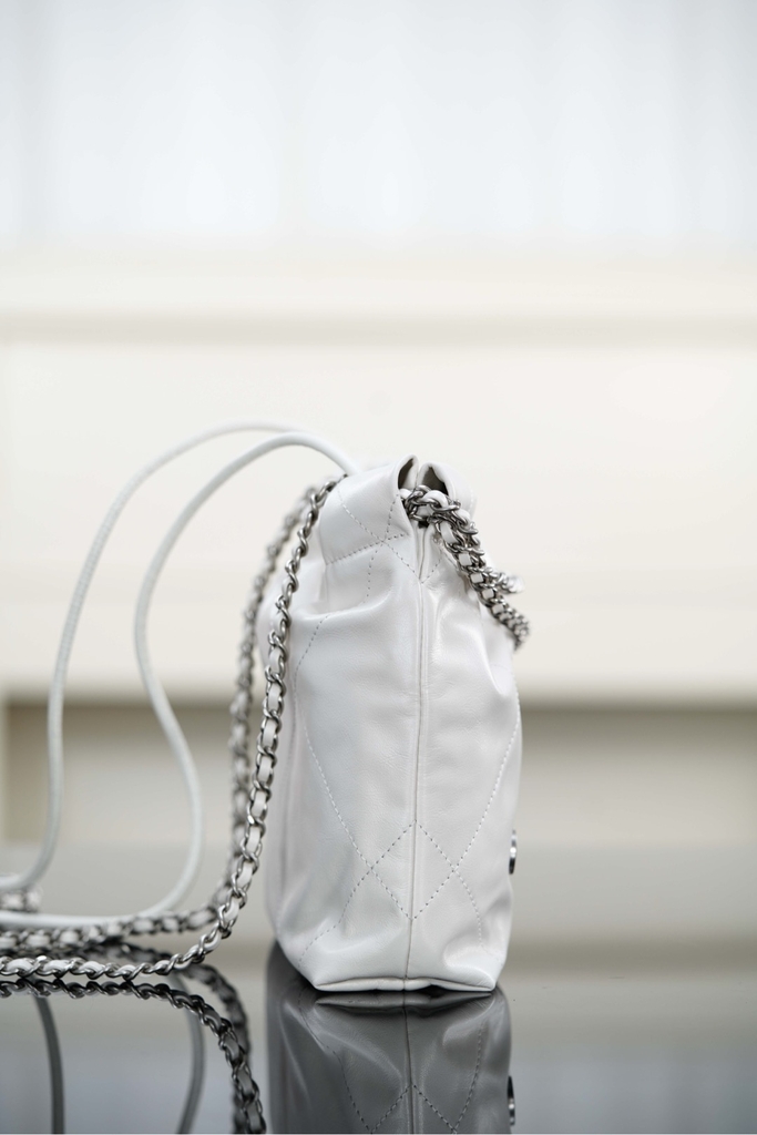 Channel 25A Mini Bag White Silver Leather