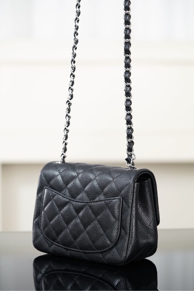 Chanel Classic Flap Black Silver Handbag