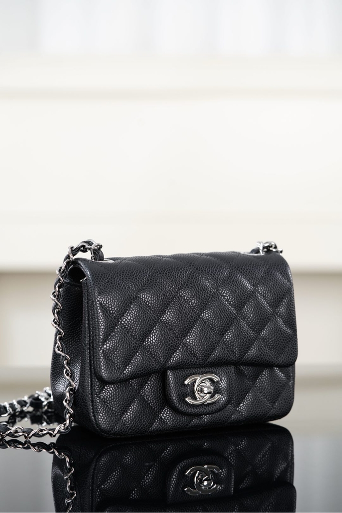 Chanel Classic Flap Black Silver Handbag