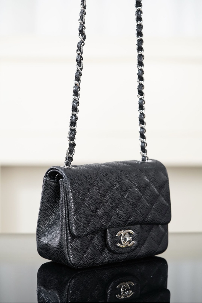 Chanel Classic Flap Black Silver Handbag