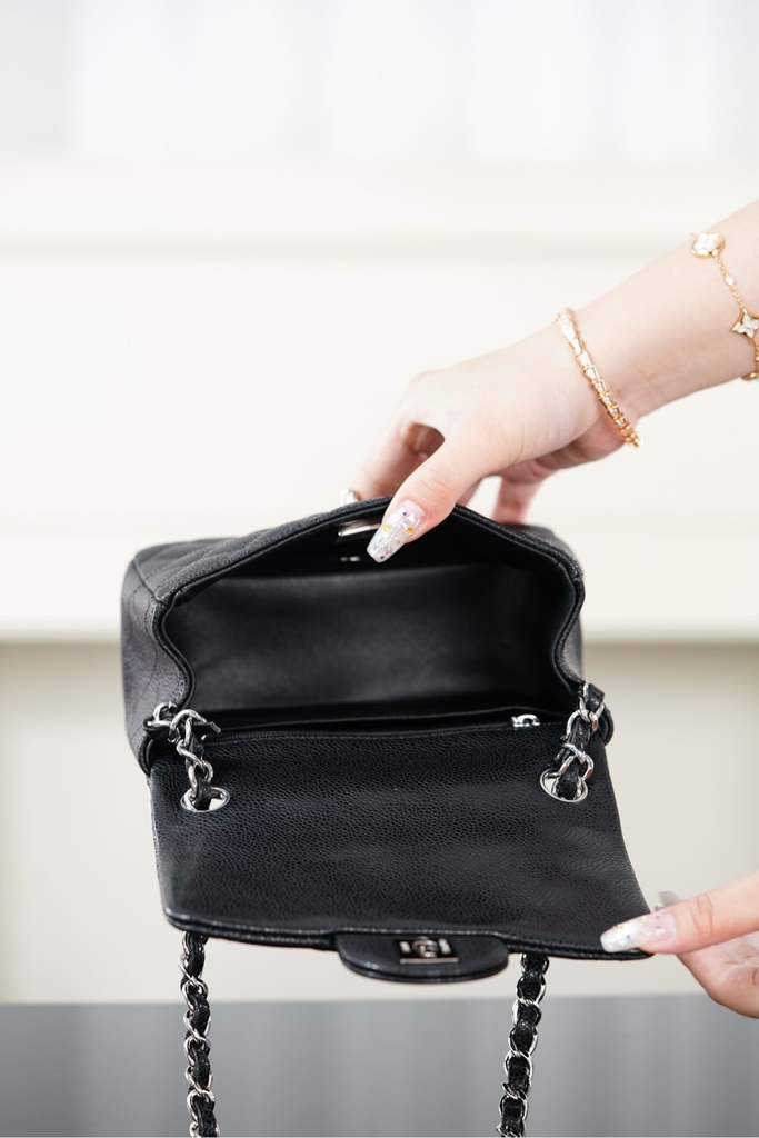 Chanel Classic Flap Black Silver Handbag