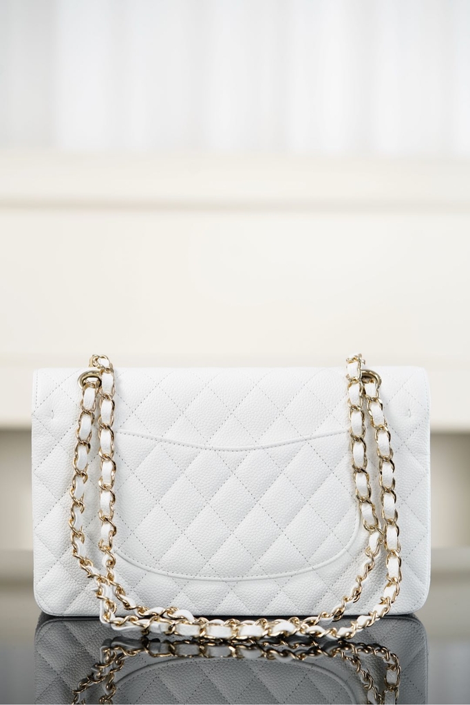 Chanel Classic Flap Bag Genuine Leather Large Grain Platinum Medium