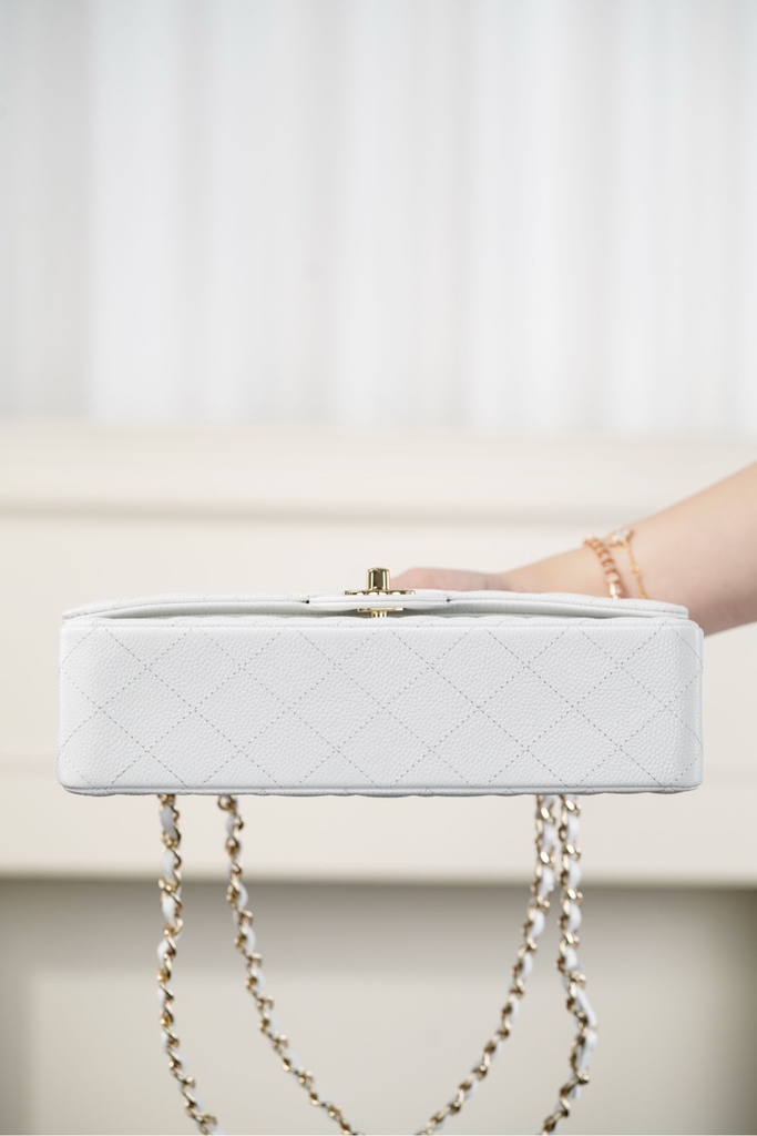 Chanel Classic Flap Bag Genuine Leather Large Grain Platinum Medium