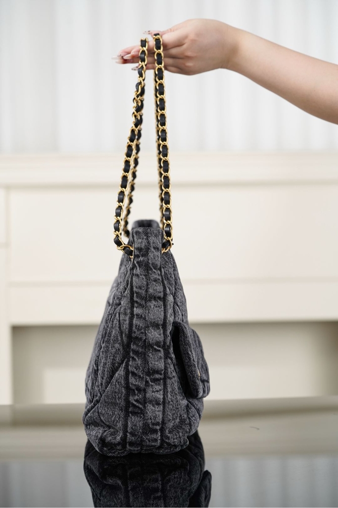 Chanel 25k Hobo Shopping Bag Black Denim