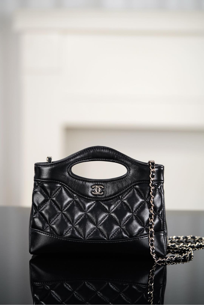 Chanel 25P 31Bag Nano Black Gold Leather