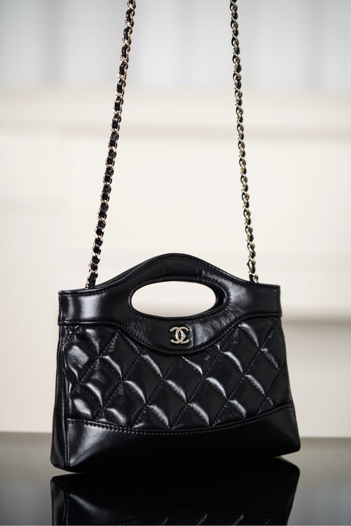Chanel 25P 31Bag Nano Black Gold Leather