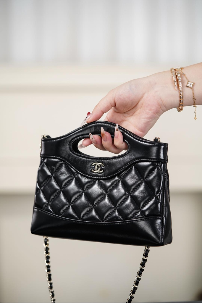 Chanel 25P 31Bag Nano Black Gold Leather