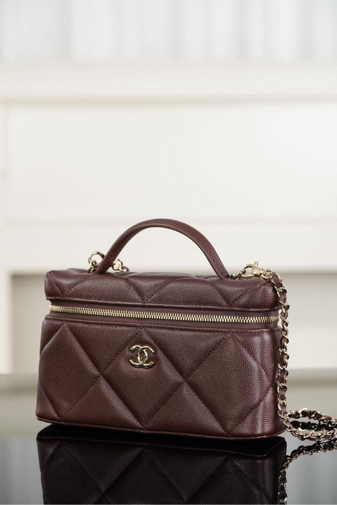 Chanel 25K Diamond Pattern Leather Box Bag Chocolate Brown