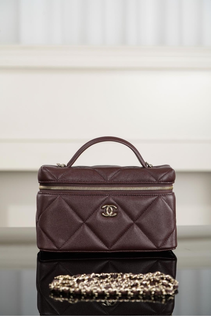 Chanel 25K Diamond Pattern Leather Box Bag Chocolate Brown