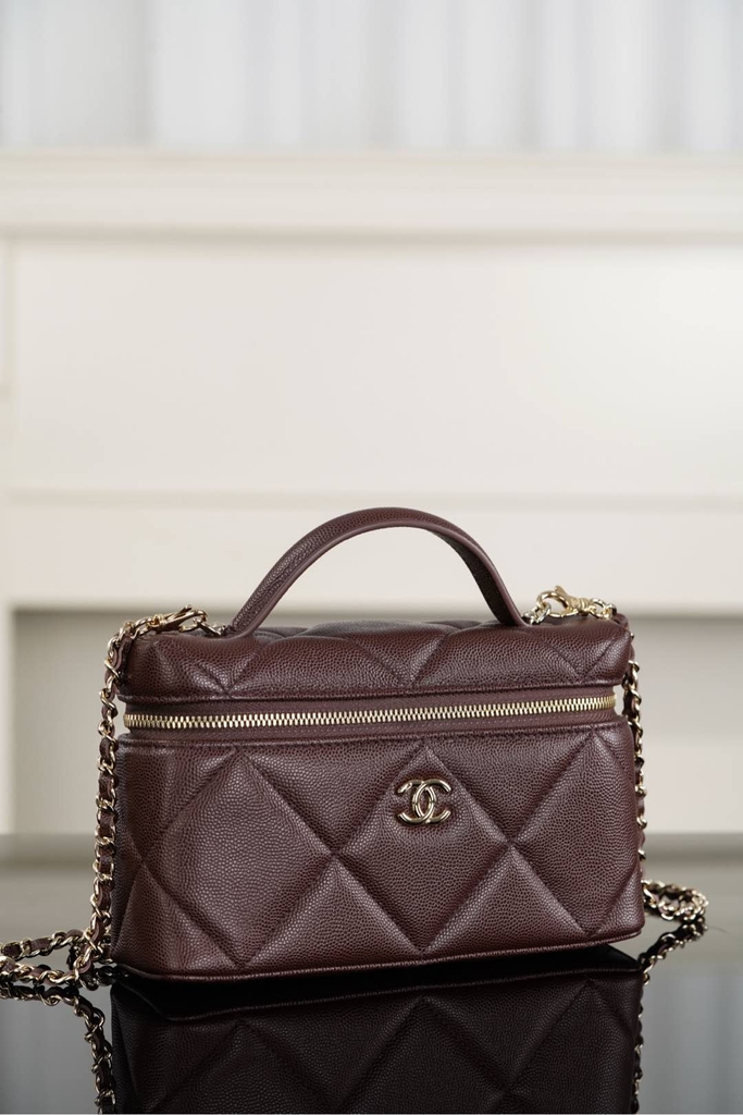 Chanel 25K Diamond Pattern Leather Box Bag Chocolate Brown