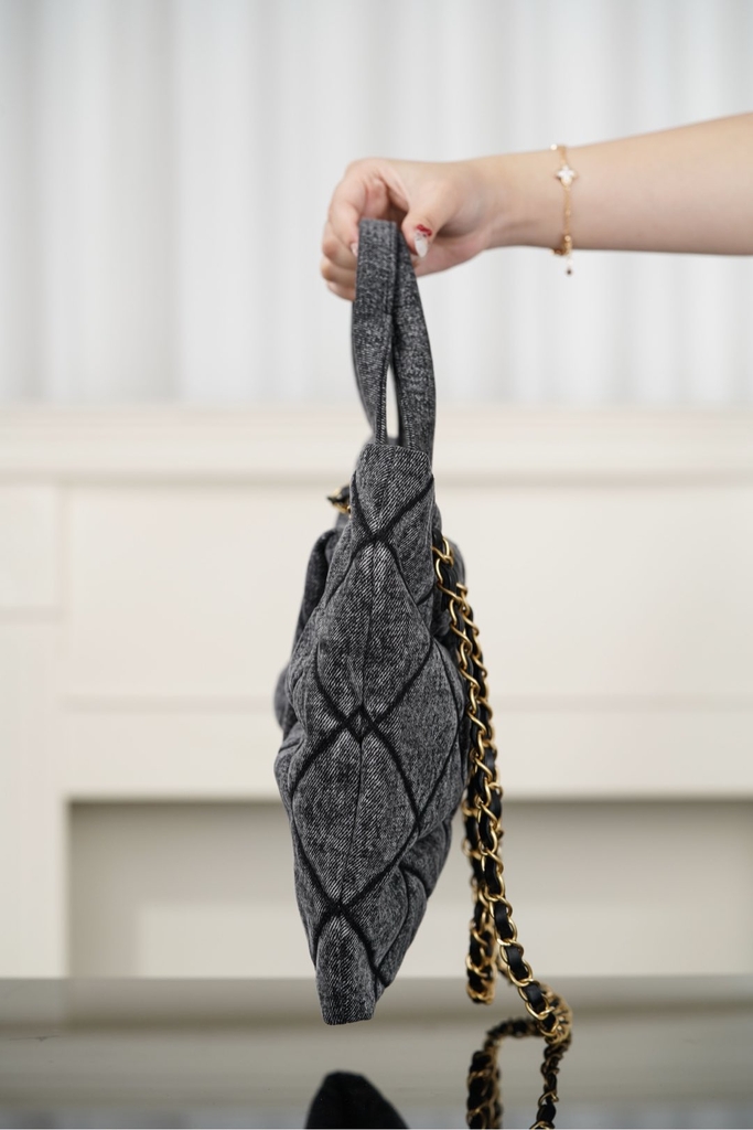 Chanel 25K Butterfly Bow Handbag - Black Denim Medium Size