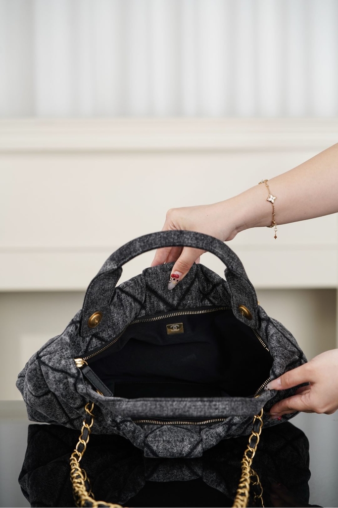 Chanel 25K Butterfly Bow Handbag - Black Denim Medium Size