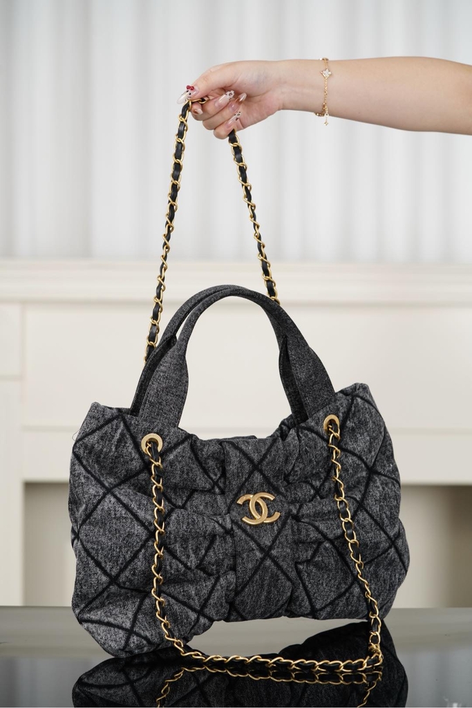 Chanel 25K Butterfly Bow Handbag - Black Denim Medium Size