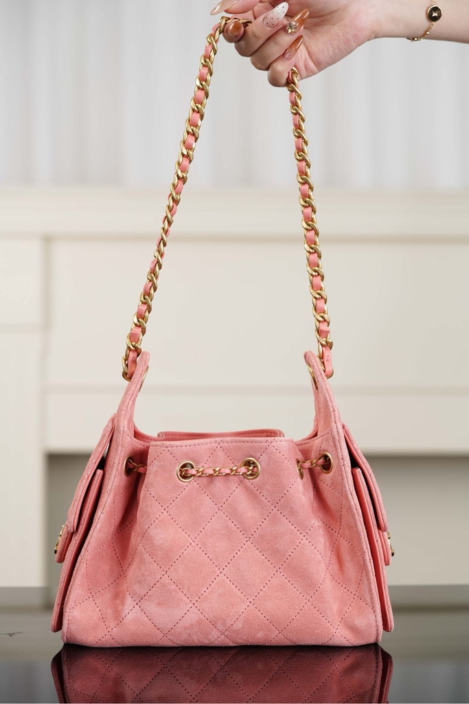 Chanel 26C Series Mini Bag 25cm Suede Pink