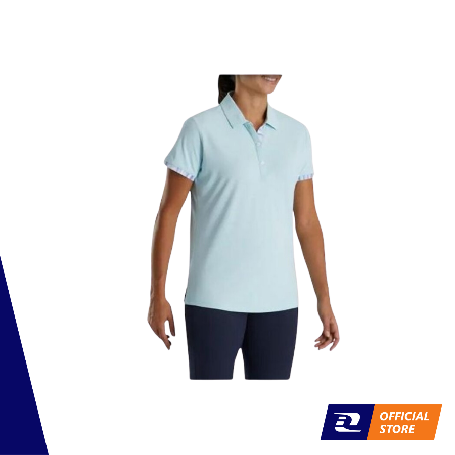 Áo Footjoy Women’s Short Sleeve Watercolor Trim Stretch Pique Shirt Blue
