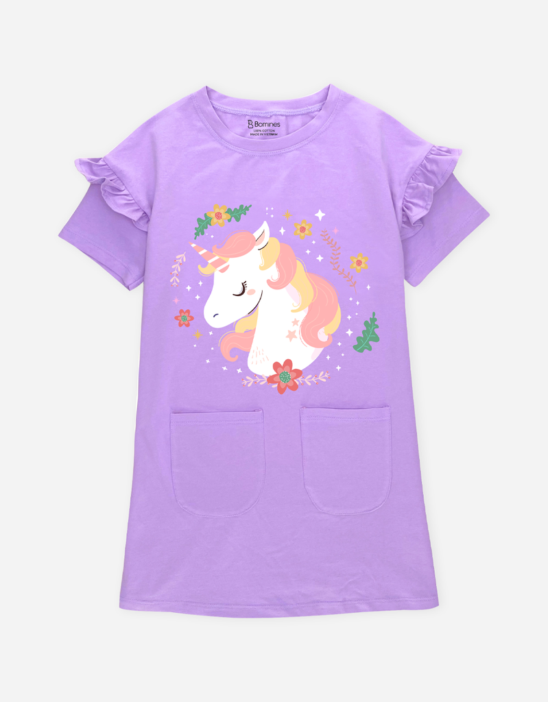 Váy bé gái tay ngắn Kỳ Lân Unicorn Bomines dáng suông