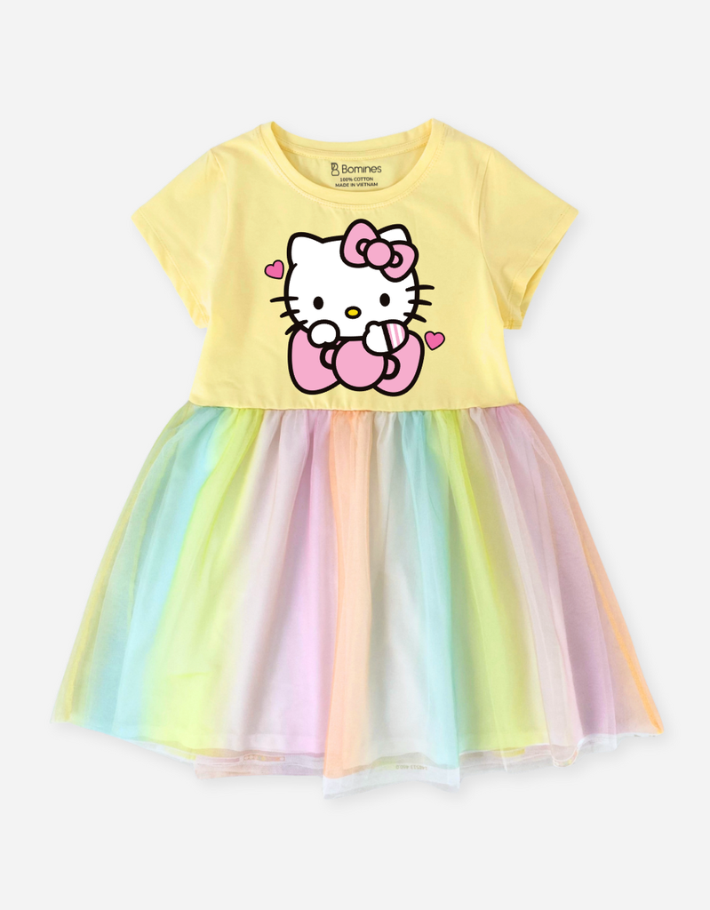 Váy bé gái phối lưới Hello Kitty Bomines