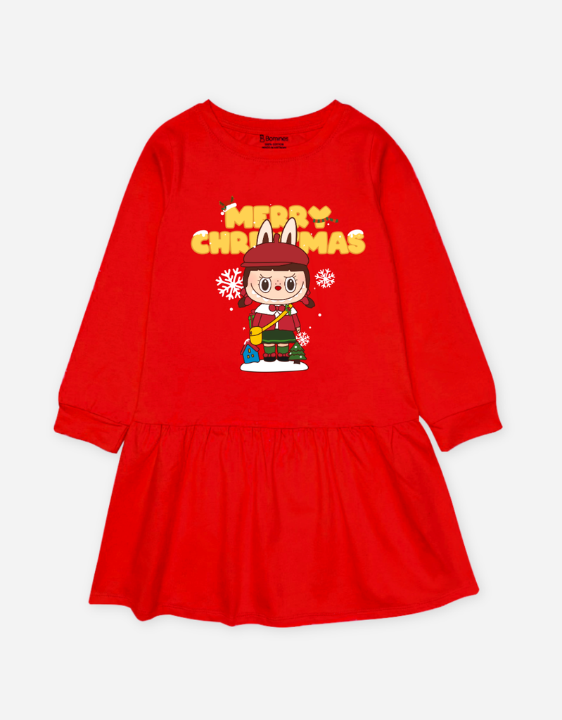 Váy bé gái tay dài mùa thu Labubu