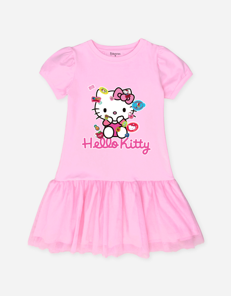 Váy bé gái tay phồng phối lưới Hello Kitty