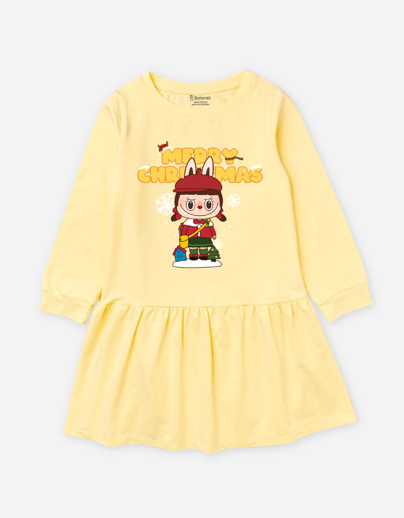 Váy bé gái tay dài mùa thu Labubu