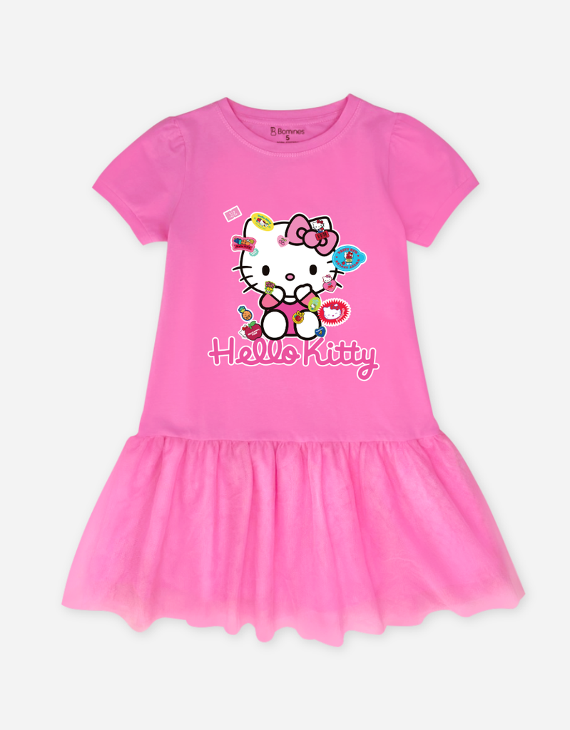 Váy bé gái tay phồng phối lưới Hello Kitty