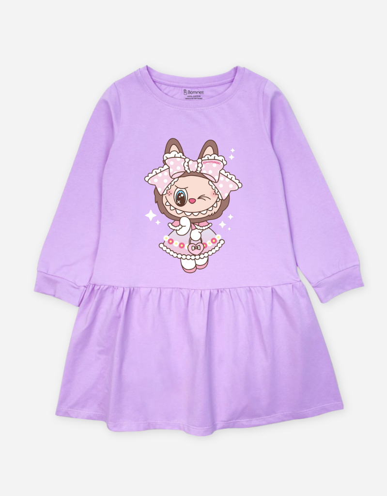 Váy bé gái tay dài mùa thu Labubu