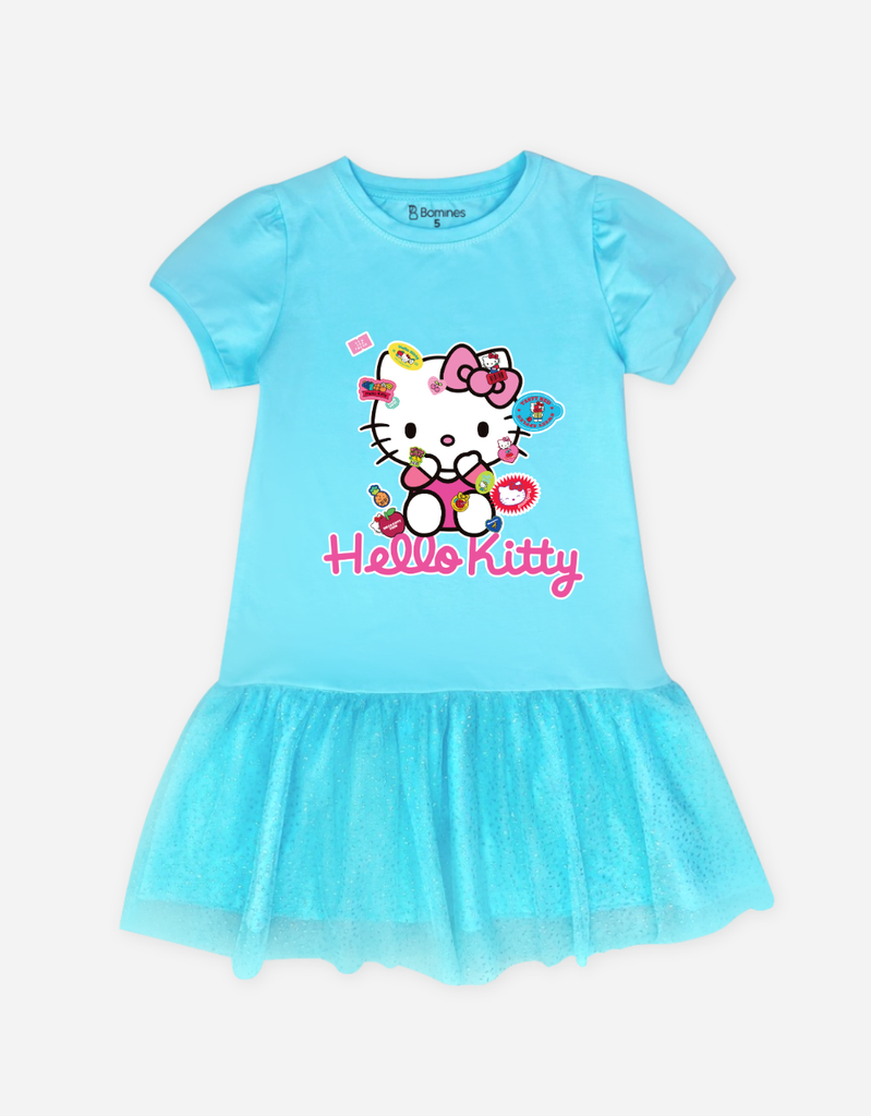 Váy bé gái tay phồng phối lưới Hello Kitty