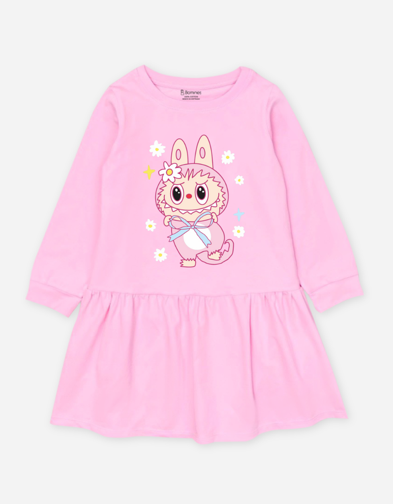 Váy bé gái tay dài mùa thu Labubu