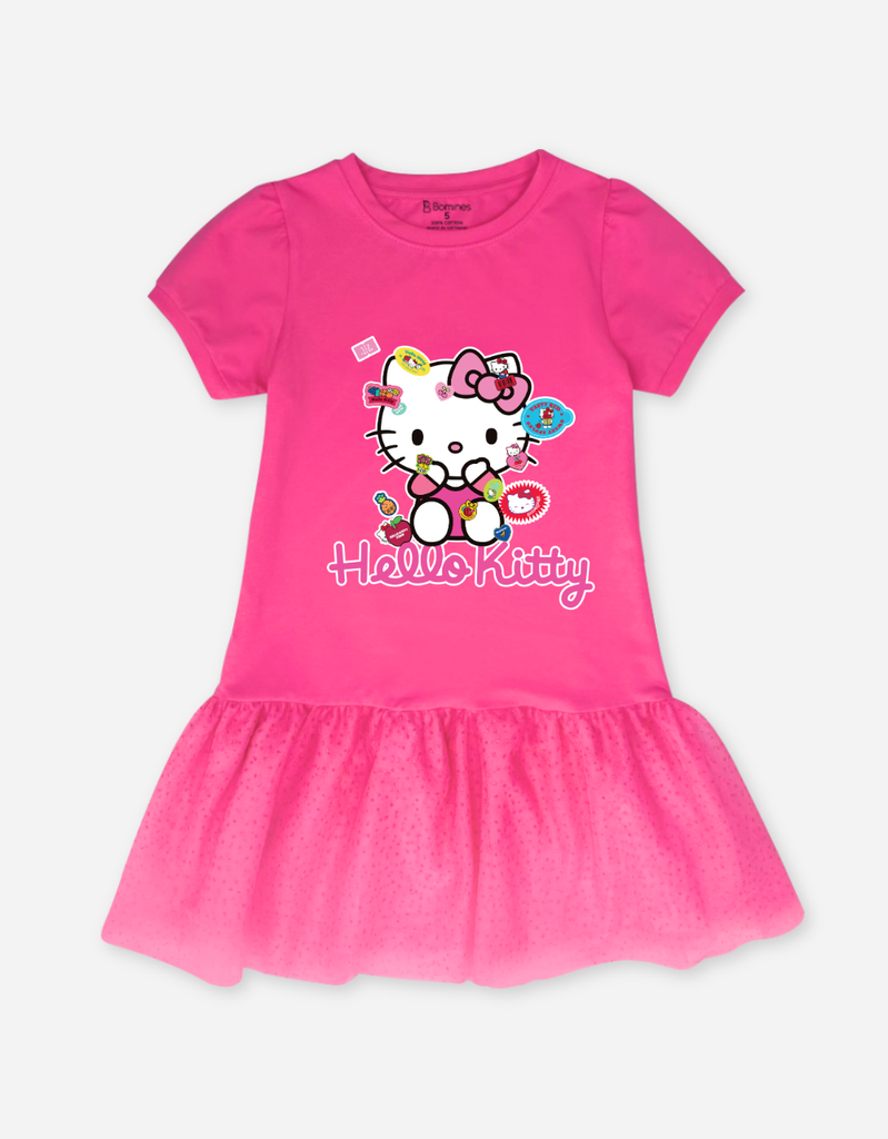Váy bé gái tay phồng phối lưới Hello Kitty