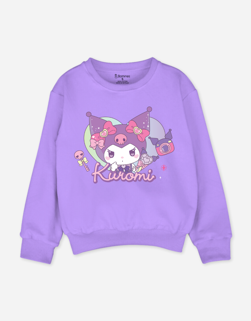Áo bé gái Kuromi Bomines, Áo nỉ da cá cotton họa tiết cho bé 3 -12t, 14-40kg ATDSAN