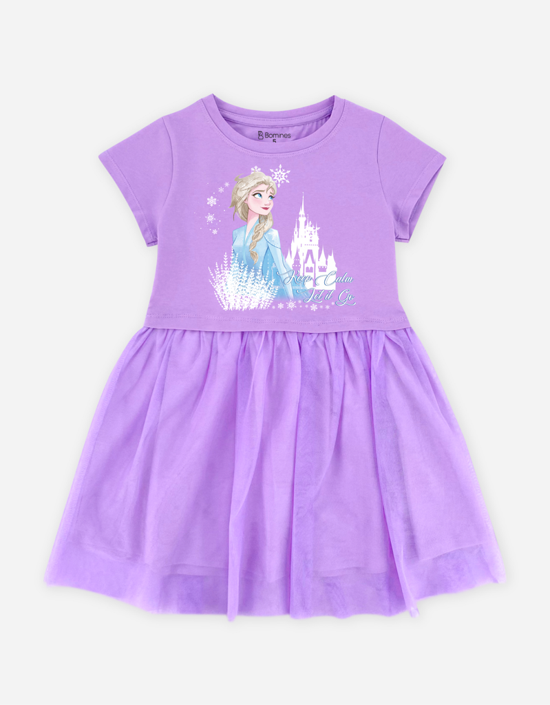 Váy bé gái tay ngắn Elsa phối lưới