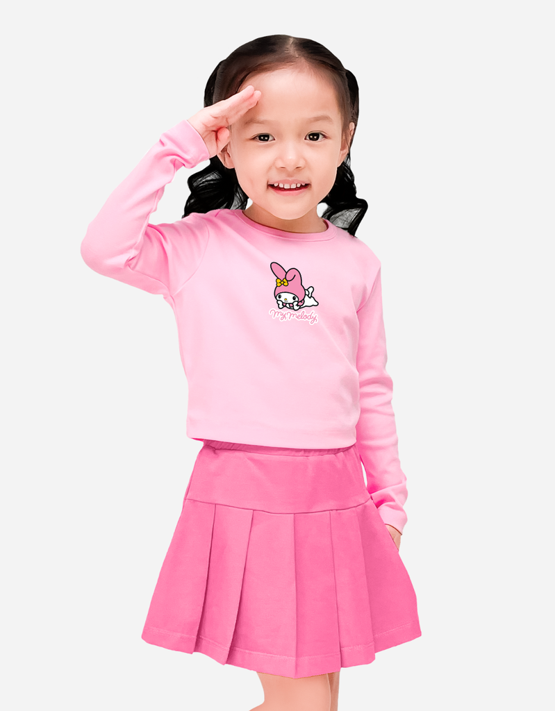 Áo tay dài bé gái Kuromi Melody Bomines, áo giữ nhiệt dáng croptop