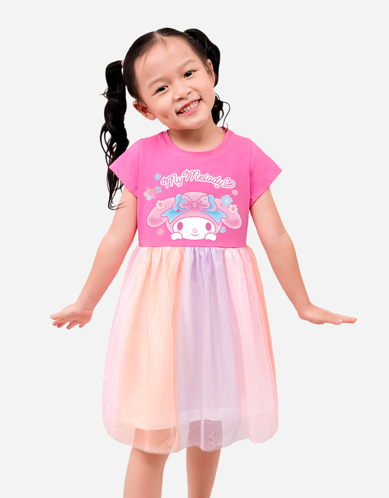 Váy bé gái Melody Bomines, Đầm phối lưới cầu vồng