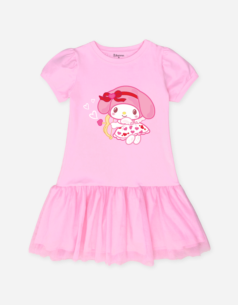 Váy Tết bé gái hoạt hình My Melody Bomines, Đầm phối lưới tay phồng cho bé gái từ 3-12t 12-36kg DTPMELCUNG