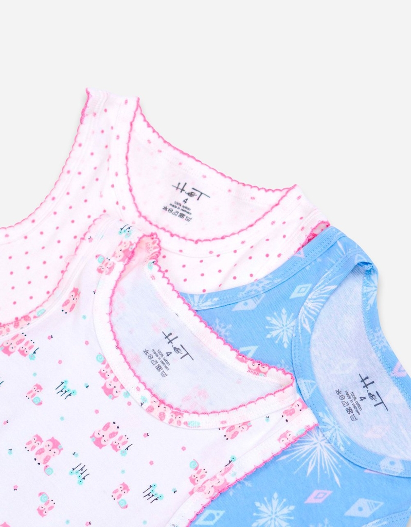 Set 3 áo sát nách bé gái thun cotton nhiều họa tiết