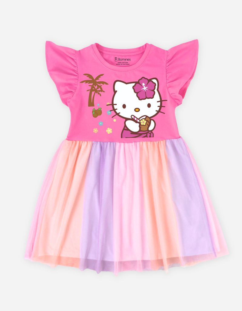 Váy bé gái phối lưới Hello Kitty