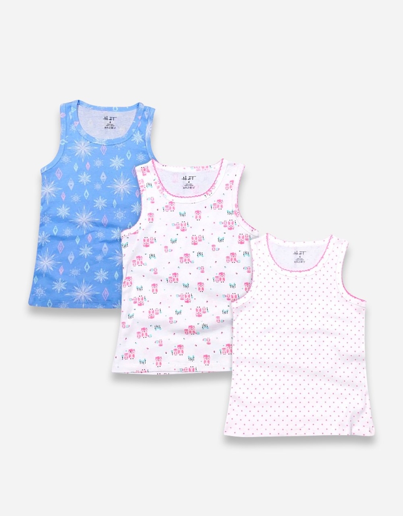 Set 3 áo sát nách bé gái thun cotton nhiều họa tiết