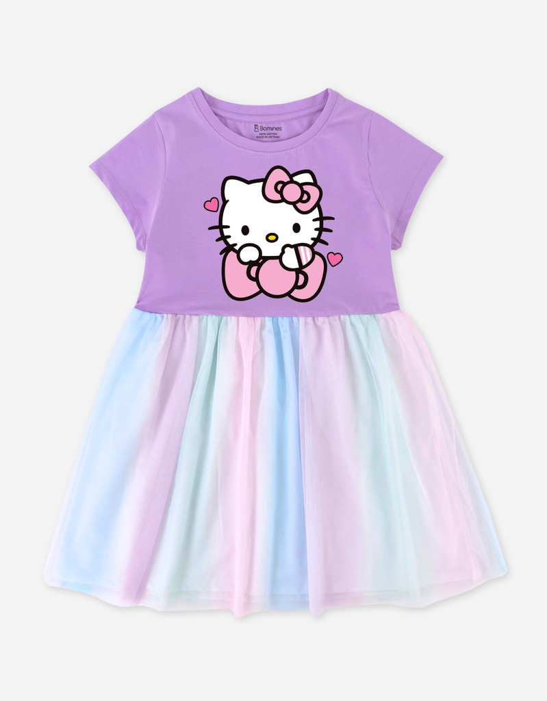 Váy bé gái phối lưới Hello Kitty Bomines