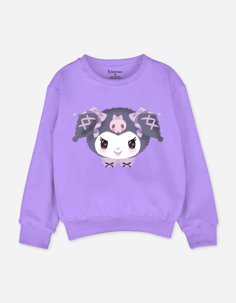 Áo bé gái Kuromi Bomines, Áo nỉ da cá cotton họa tiết cho bé 3 -12t, 14-40kg ATDSAN