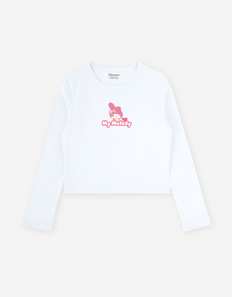 Áo tay dài bé gái Kuromi Melody Bomines, áo giữ nhiệt dáng croptop