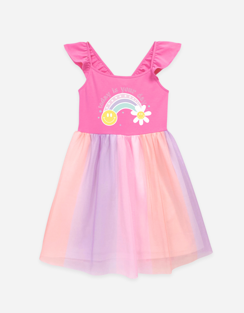 Váy bé gái tay bèo hoạ tiết cầu vồng