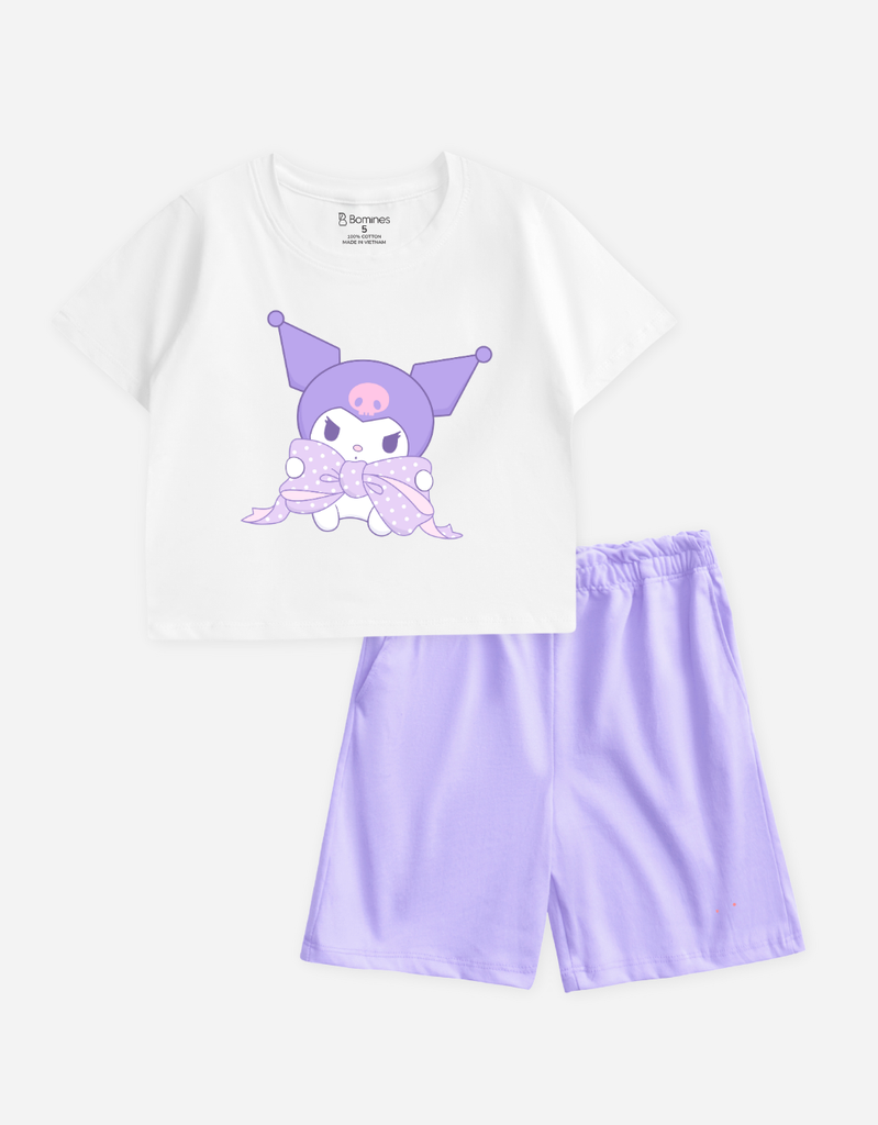 Đồ bộ short Kuromi Hello Kitty Bomines thun cotton 2 chiều
