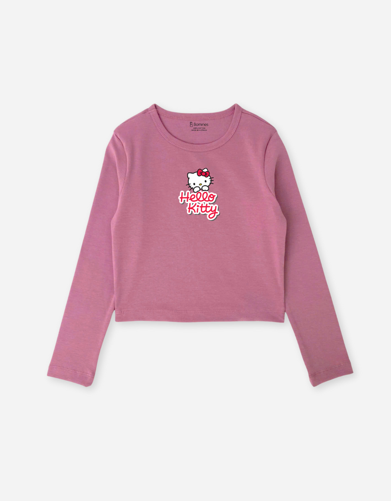 Áo tay dài bé gái Kuromi Melody Bomines, áo giữ nhiệt dáng croptop