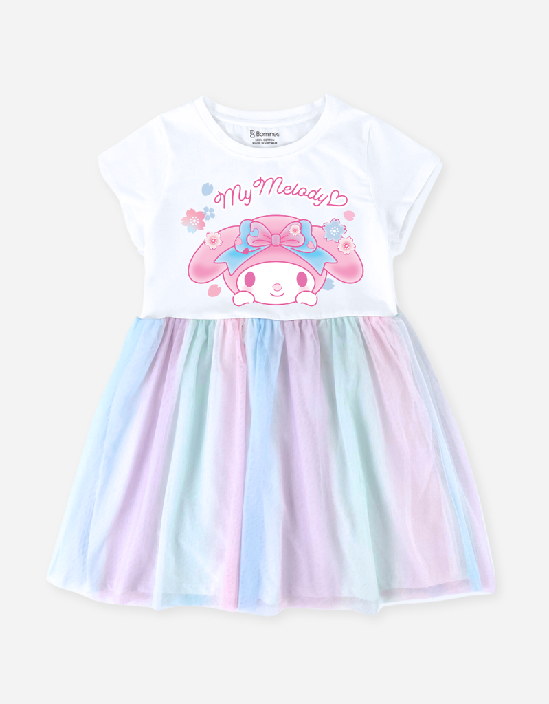 Váy bé gái Melody Bomines, Đầm phối lưới cầu vồng