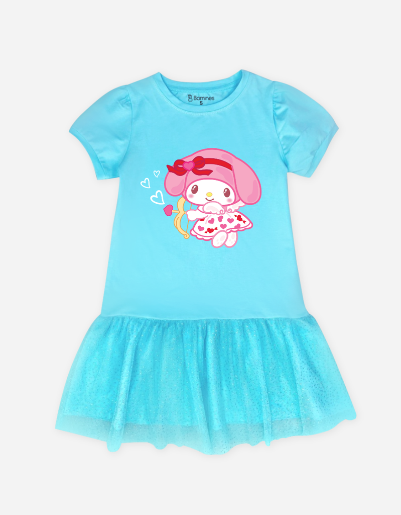 Váy Tết bé gái hoạt hình My Melody Bomines, Đầm phối lưới tay phồng cho bé gái từ 3-12t 12-36kg DTPMELCUNG